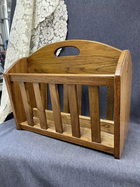 Mission Style Solid Oak Magazine Newspaper Rack Floor Basket Heavy