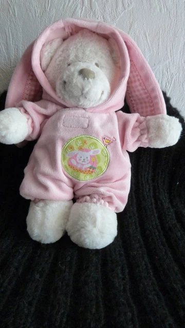 doudou peluche           tex ours en pyjama lapin rose   25cm