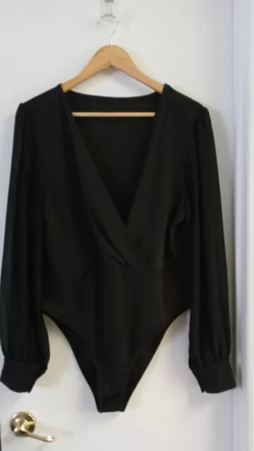 Unbranded Women's Bodysuit Black Sheer Sleeves Size M/L