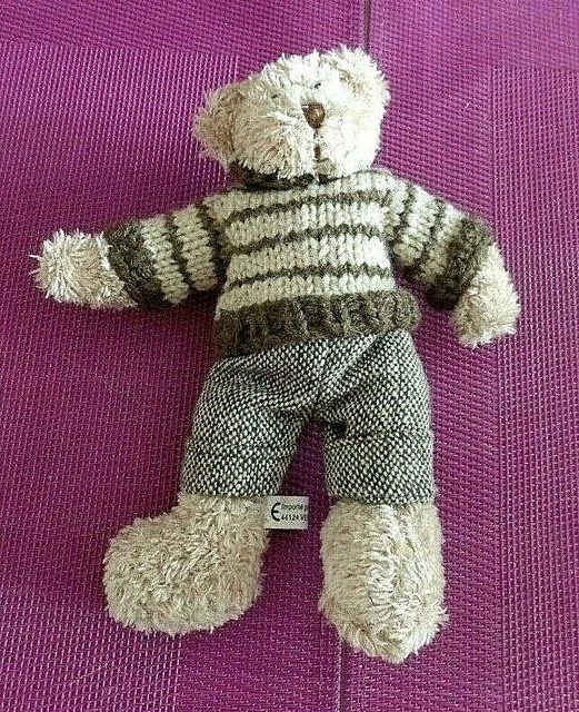 B16G / doudou peluche ours marron pull rayé beige MAISONS DU MONDE