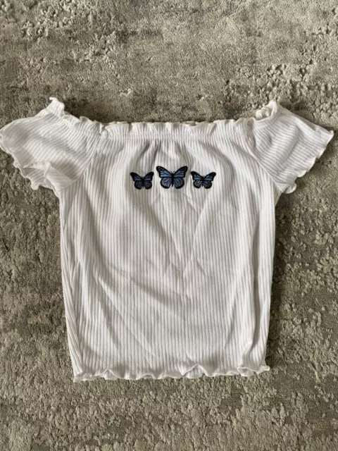 Girls Newlook 915 White Butterfly Top, Age 10/11 Years