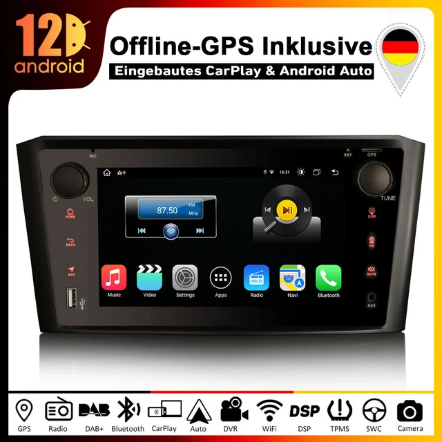 7" Autoradio Android 12 CarPlay DSP 4G WLAN GPS TPMS DAB+ DVR für Toyota Avensis