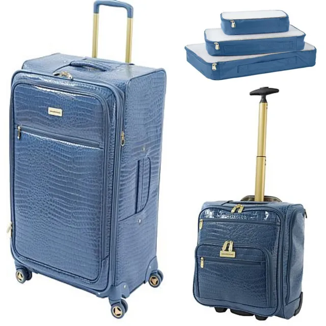 Samantha Brown Luggage Croco Embossed Jet Set Travel Collection Bravo Blue