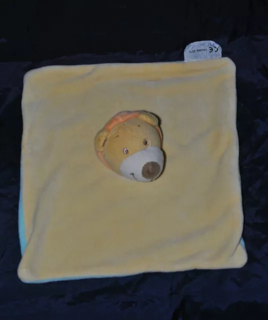 Peluche Doudou Lion Ours Plat Jaune BENGY AMTOYS Dessous Bleu TTBE