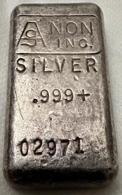 Rare Vintage AgNON Inc. 5.3 Troy Oz Poured .999 Silver Bar, Serial 02971