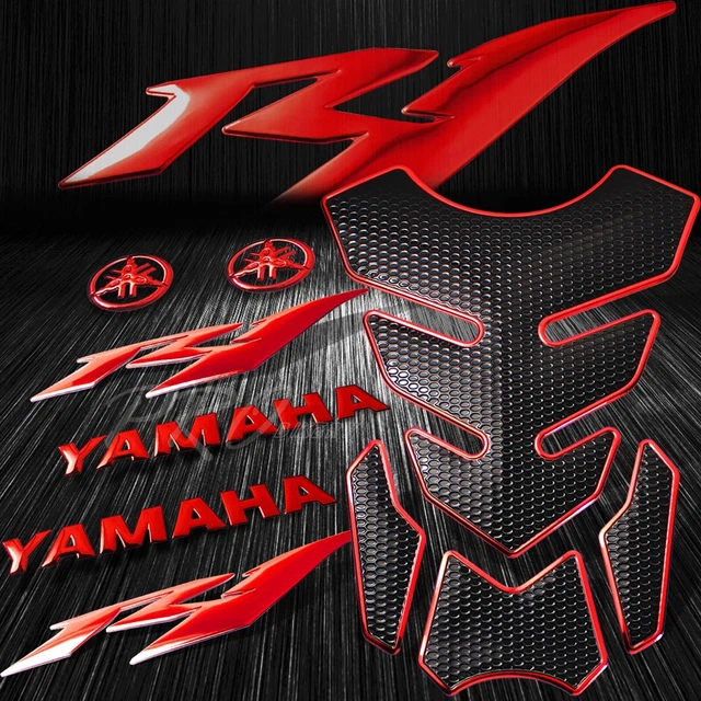 4PCs Chromed Red Fuel Tank Pad+8" 3D Logo+Letter+for YZF-R1/R1S Emblem Sticker