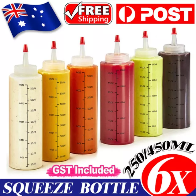 6pcs 250/450ML Sauce Bottle Measuring Squeeze Crafts Bottle Condiment  Dispenser