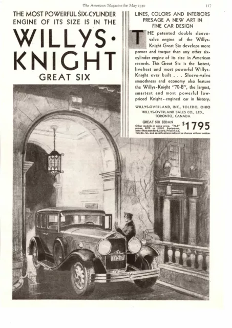 1930 Willys Knight Great Six 6-Cylinder Sedan Willys-Overland Toledo OH Print Ad