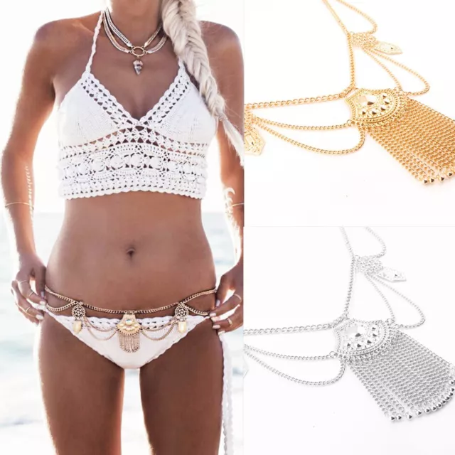 Hot New Body Chain Jewelry Bra Thong Set Tassel Sexy Rhinestone Bikini  Crystal