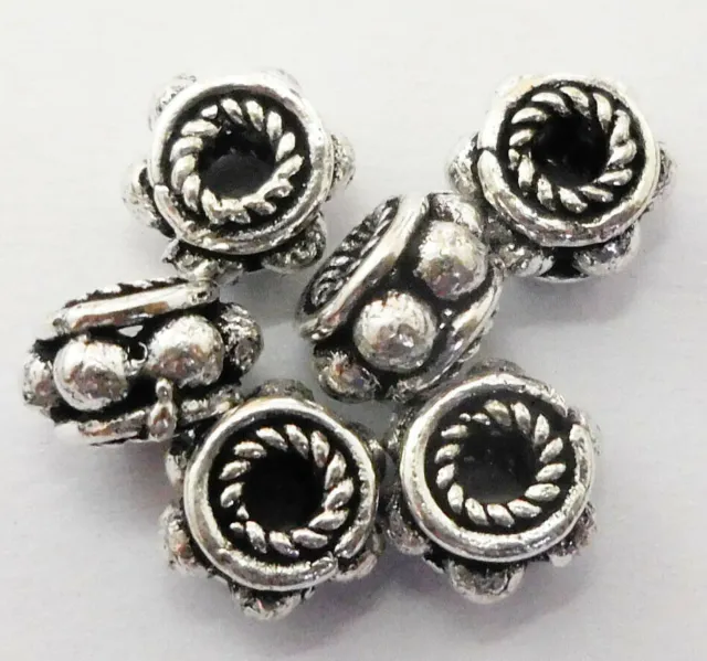 12 Pcs 10X6Mm Dotted Rondelle Spacer Bead Antique Silver Plated 1026 Dot-11