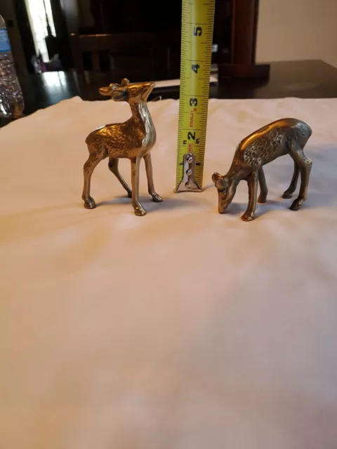 Pair of 2 Vintage Solid Brass Deer Set Buck & Doe Decor Made In Taiwan 2