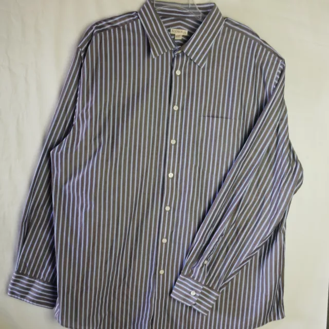 Merona Mens XXL Gray & Blue Striped Long Sleeve Collared Button Up Dress Shirt