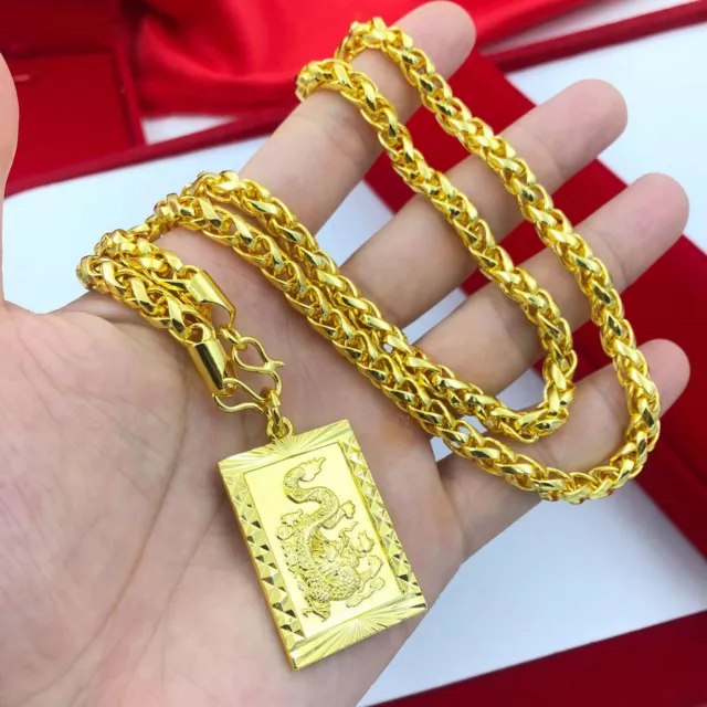 Dragon Style Yellow Gold Necklace 22K 24K Thai Baht Plated Gold Men's Jewelry 2