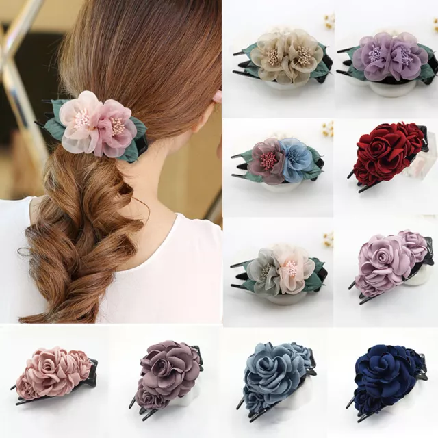 Clip per capelli donna ragazze fiore organza sposa morsetto artiglio forcina per capelli supporto coda di cavallo