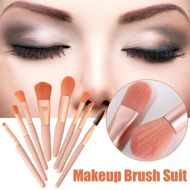 Juego de 8 cepillos de maquillaje profesional cepillo suave cosmético portátil W2O8