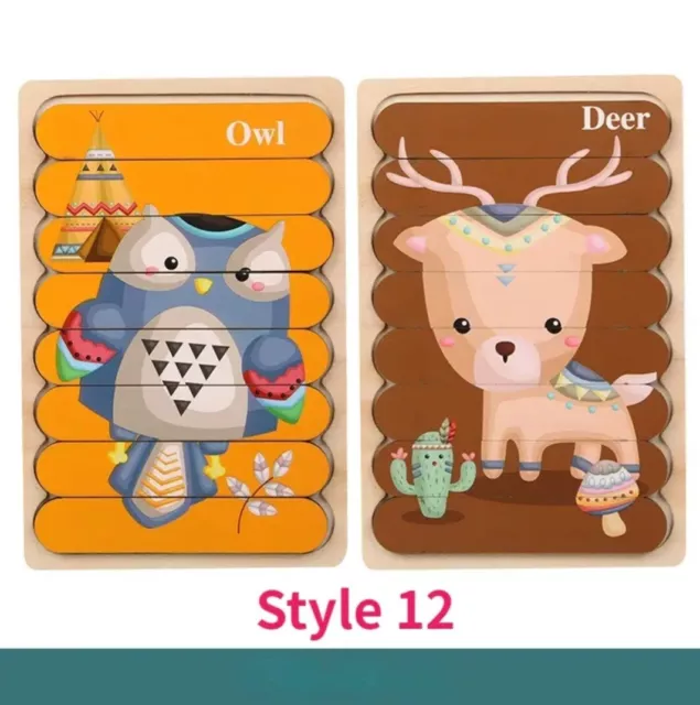 Owl / Deer Double Sided Strip 3D Puzzles for Toddlers. Style 12 only