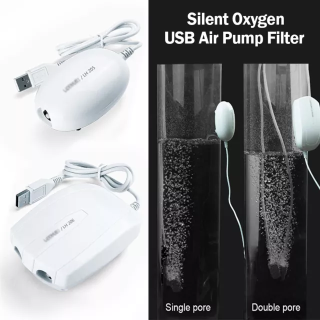 USB Silent Oxygen Increasing Air Pump Filter For Small/Medium Fish Tank Aquarium