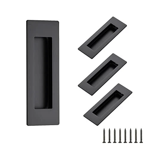 4 Pack Black Sliding Closet Door Handles - Recessed Flush Pulls