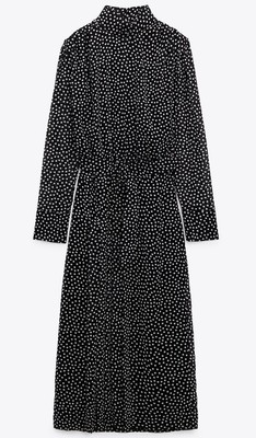 Zara Woman Long Sleeves Midi Polka Dot Print Dress Belt Black White 8921/834 New