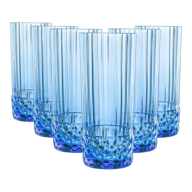 6x America '20s Highball Glasses Glass Bar Drinking Tumblers 400ml Sapphire Blue