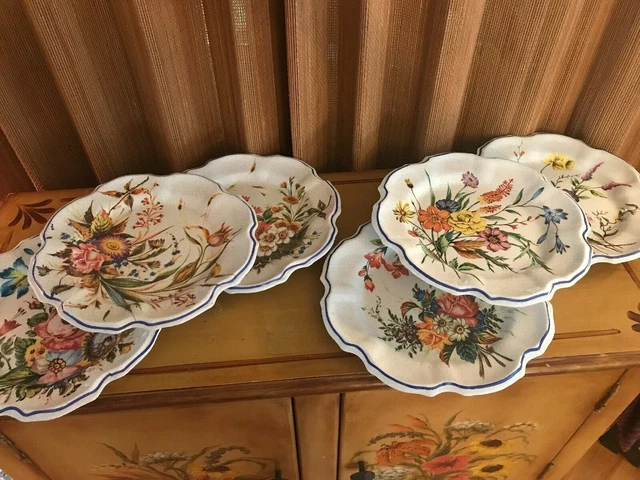 Made in Italy - Set of 6 Floral Display Plates Melmac Melamine Crackle Design
