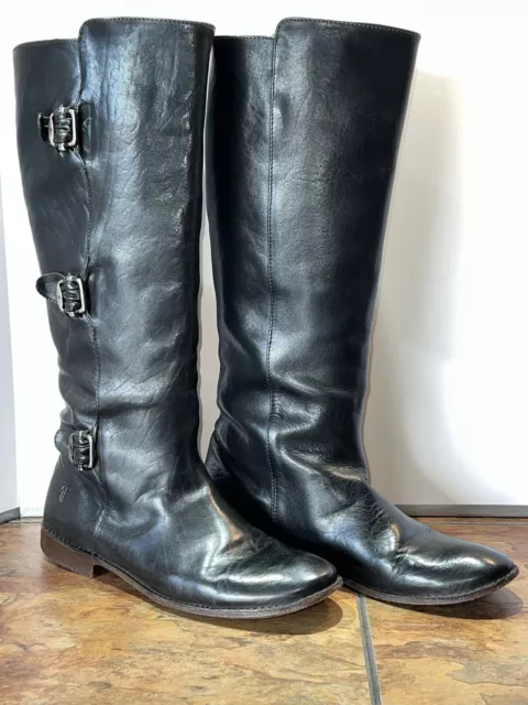 FRYE Woman’s Size 9B Black Leather PAIGE 3 Buckle Tall Riding Boots 77066