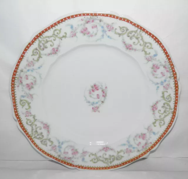 Antique THEODORE HAVILAND LIMOGES France Gold Trim DINNER PLATE Pink Roses ++