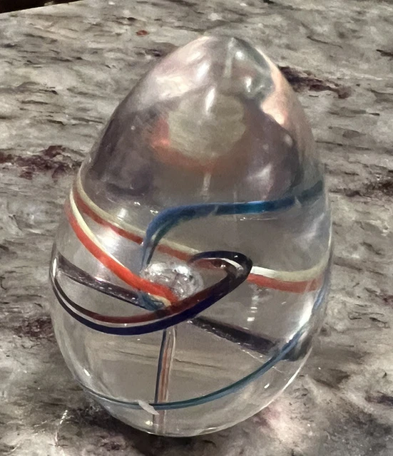 Glass Eye Studio Dichroic Egg 1993 Rainbow swirls Air bubbles Paper Weight Vtg