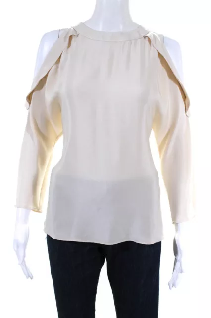 Ramy Brook Womens 3/4 Sleeve Cold Shoulder Silk Vivica Top Bone White Size XS