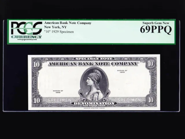 1929 American Bank Note Co.10 Units Specimen Test Note Pcgs 69Ppq Superb Gem New