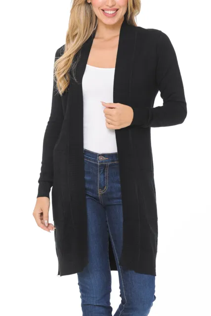 Women's Classic Casual Solid Open Front Sweater Knit Long Length Cardigan