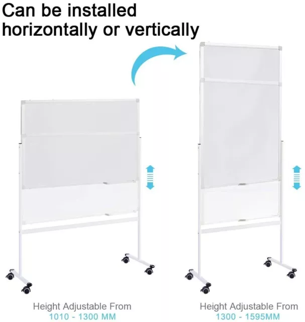 Double Sided Mobile Magnetic Whiteboard 90x60cm  vertical or horizontal