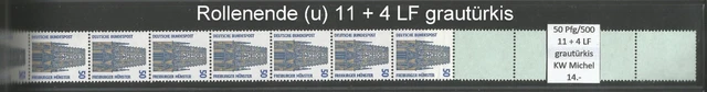 RM Sehenswürdigkeiten 50 Pfg RG 500 ROLLENENDE 11 + 4 LF u grautürkis