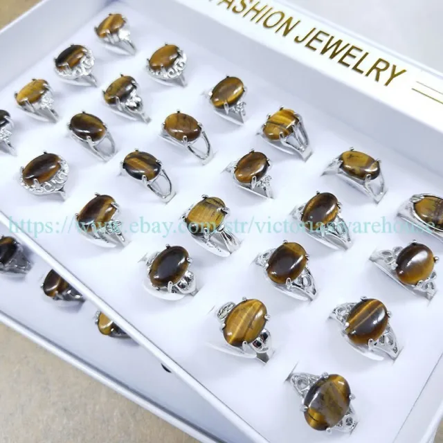 wholesale 10pcs rings tiger eye gemstone retro bohemian jewelry lot