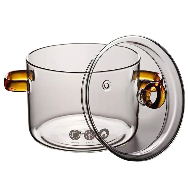 Utensilios de cocina transparentes de vidrio fideos tazón de fideos olla de vidrio cacerola multiuso