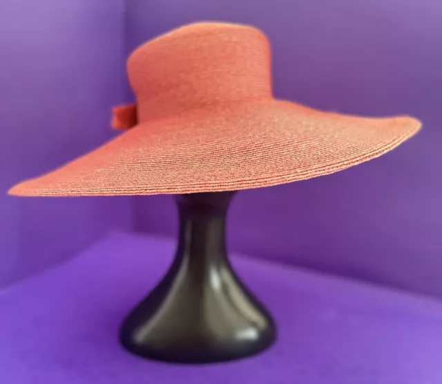 Women's Frank Olive for Saks 5th Avenue Red Wide Brim Straw Hat W/Bow SALE!