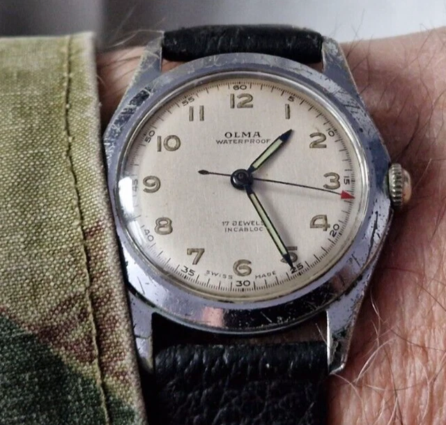 WW2 VINTAGE 1940'S 'OLMA' MILITARY RADIUM DIAL WATERPROOF GENTS WATCH ...