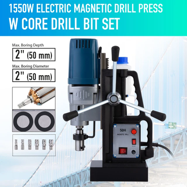 Powerful 1550W Magnetic Drill 3500lbf/15500N 6 Bits Portable Mag Drill Press