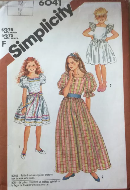 Vtg 70s 80s Simplicity Sewing Pattern Girls Pullover Prairie Dress Age 12