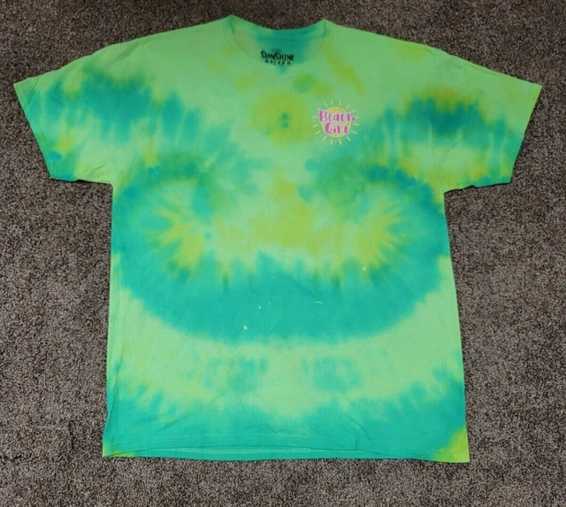 Tye Dye Unisex T Shirt Size XL Green Multi Color Adult Handmade Beach Girl Logo