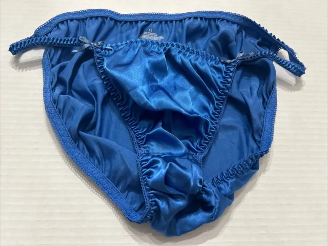 JOE BOXER VINTAGE Blue Shiny Satin String Bikini Panties Womens M 10 ...