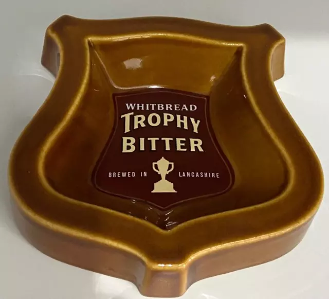 Whitbread Trophy Bitter Ashtray Ceramic Breweriana Golden Brown High Vintage