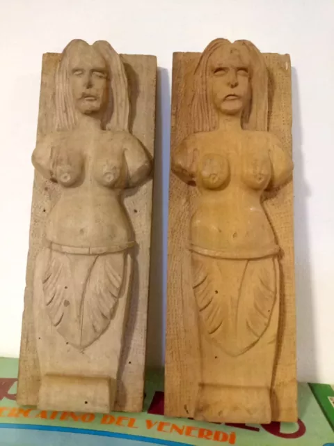 Coppia di cariatidi fregi sculture in legno