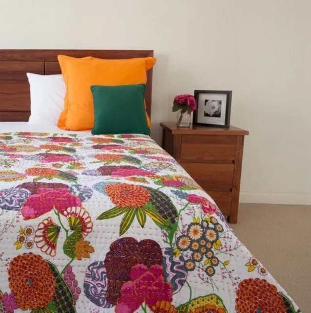 Ropa de cama india hecha a mano Edredón Kantha Manta con estampado floral...