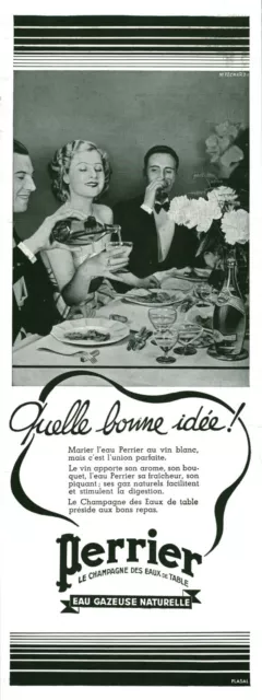 1935 Eau de Perrier Le Champagne des Eaux Antique Magazine Advertisement