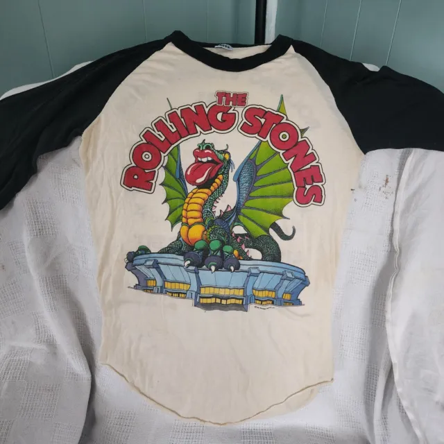 ROLLING STONES Vintage Original 1981 Tour Concert T-Shirt Dragon Logo 3/4 Sleeve