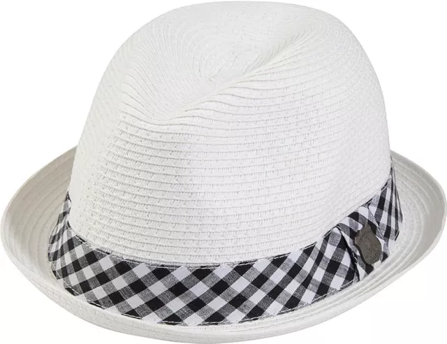 Nick Graham Men's Gingham White Straw Fedora Trilby Hat Frank Sinatra Style NWT