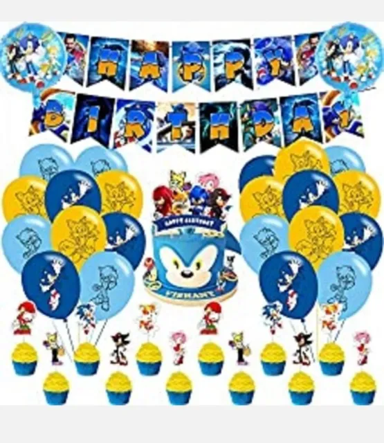 Sonic The Hedgehog Birthday Banner Bunting Balloons Cake Topper Party Decoration