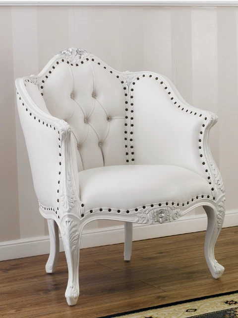 Fauteuil Baroque Palazzo INT – Blanc, Bois Massif, Style Shabby Chic, Neuf