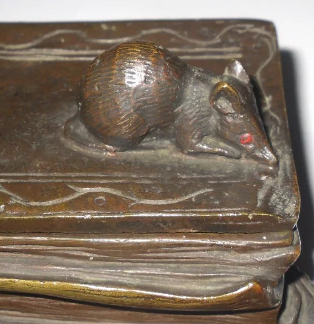 ancien coffret à bijou boite presse papier sculpture bronze livre souris xix box